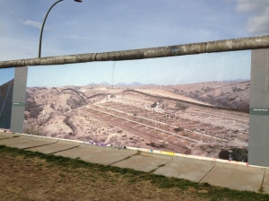 Wall on Wall exhibit, image of Nogales, Sonora and Nogales, Arizona, where I'm headed to next